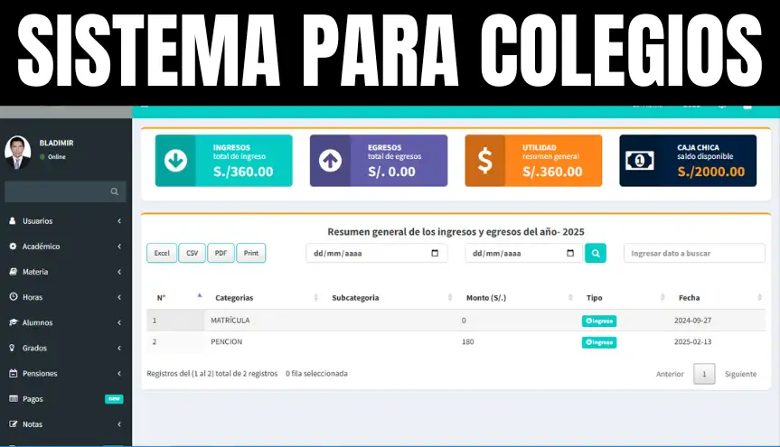 Sistema Escolar Completo | Gestión Académica y Administrativa para Colegios